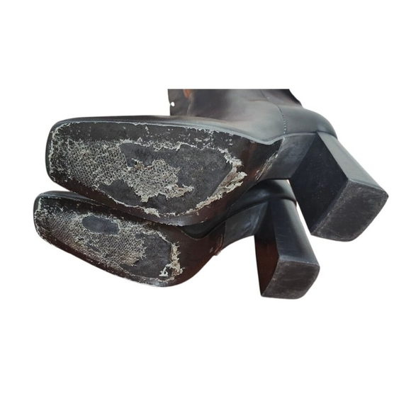 Zara Women's Black Leather Knee High Boots Pointed Toe Block Heel Size EU 38 - Picture 10 of 16